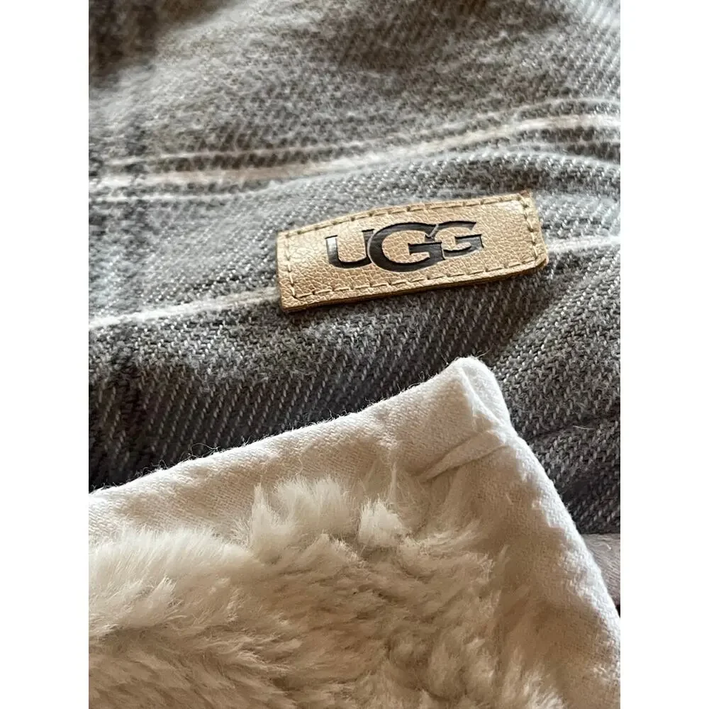 Authentic UGG Reversible Plaid & Sherpa King Pillow Shams (Set of 2)  Gray/Cream